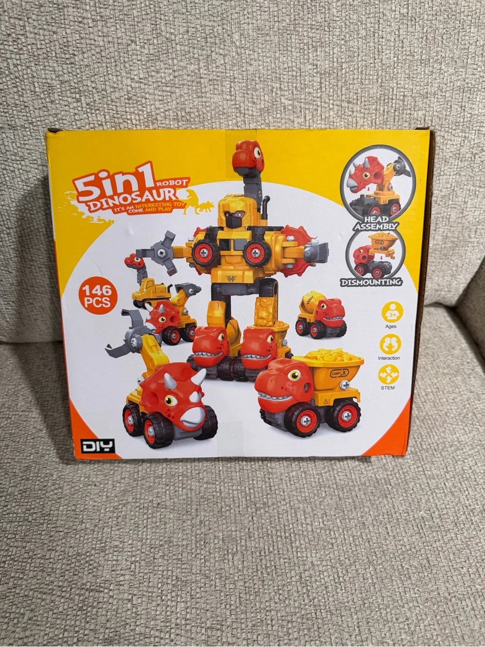 5-in-1 Yellow & Red Transforming Dinosaur Robot Toy - 146 PCS